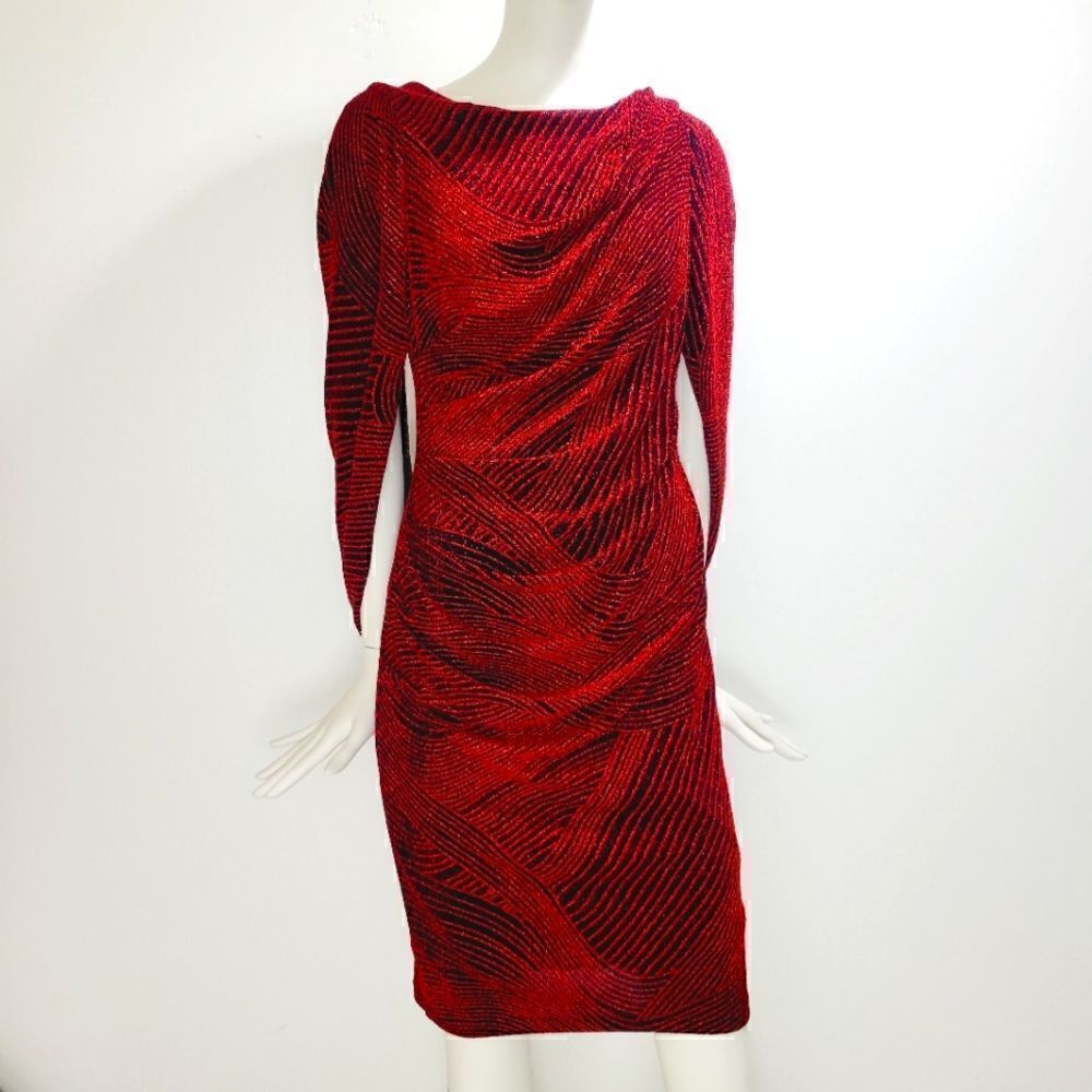 SL NY Red Sparkle Drape Dress